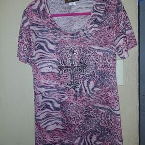 Lady Noiz Pink and Gray Animal Print Top